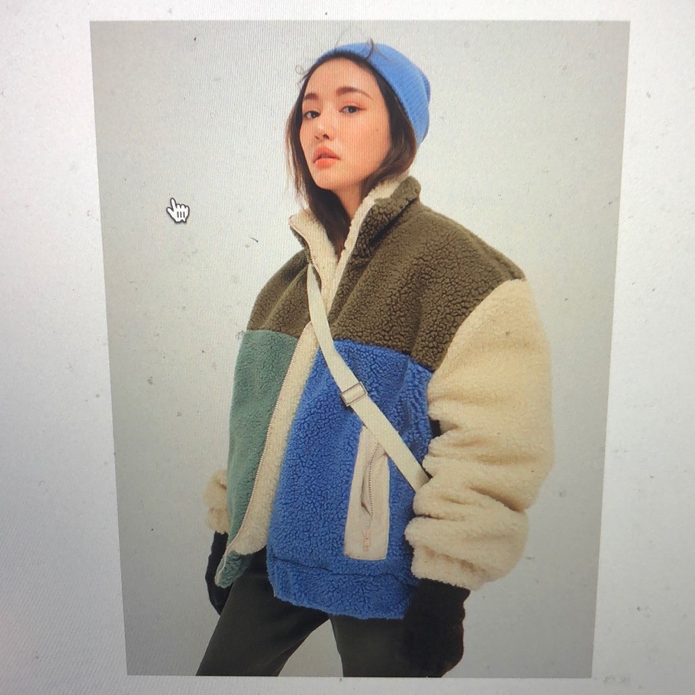 Color Block Fuzzy Zip-Up Jacket